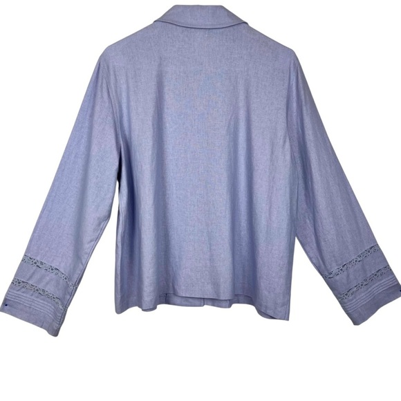 Vintage Norton Studio Violet-Blue Linen Blend Long Sleeve Blouse Size Large - Picture 2 of 9